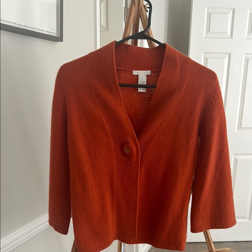 Tweeds Burnt Orange Cinnamon Lambs Wool Angora Knit Large Button Cardigan